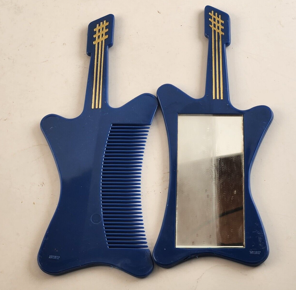 Vintage Strum Along Guitar Shaped Comb & Mirror Set Blue Yellow