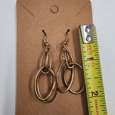 Set of 2 Gold Tone Oval Loops & Silver Tone w/ Black Beaded Drop Dangle Earrings
