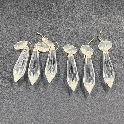 6 Rock Icicle Spear Crystal Plastic Chandelier Prisms 2" Ocatagon Accent & Wire