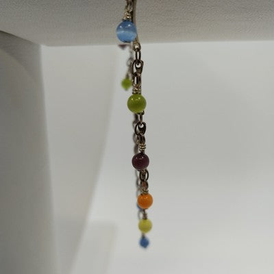 Gold Tone Chain Ankle Bracelet w/ Frosted Multicolor Beads