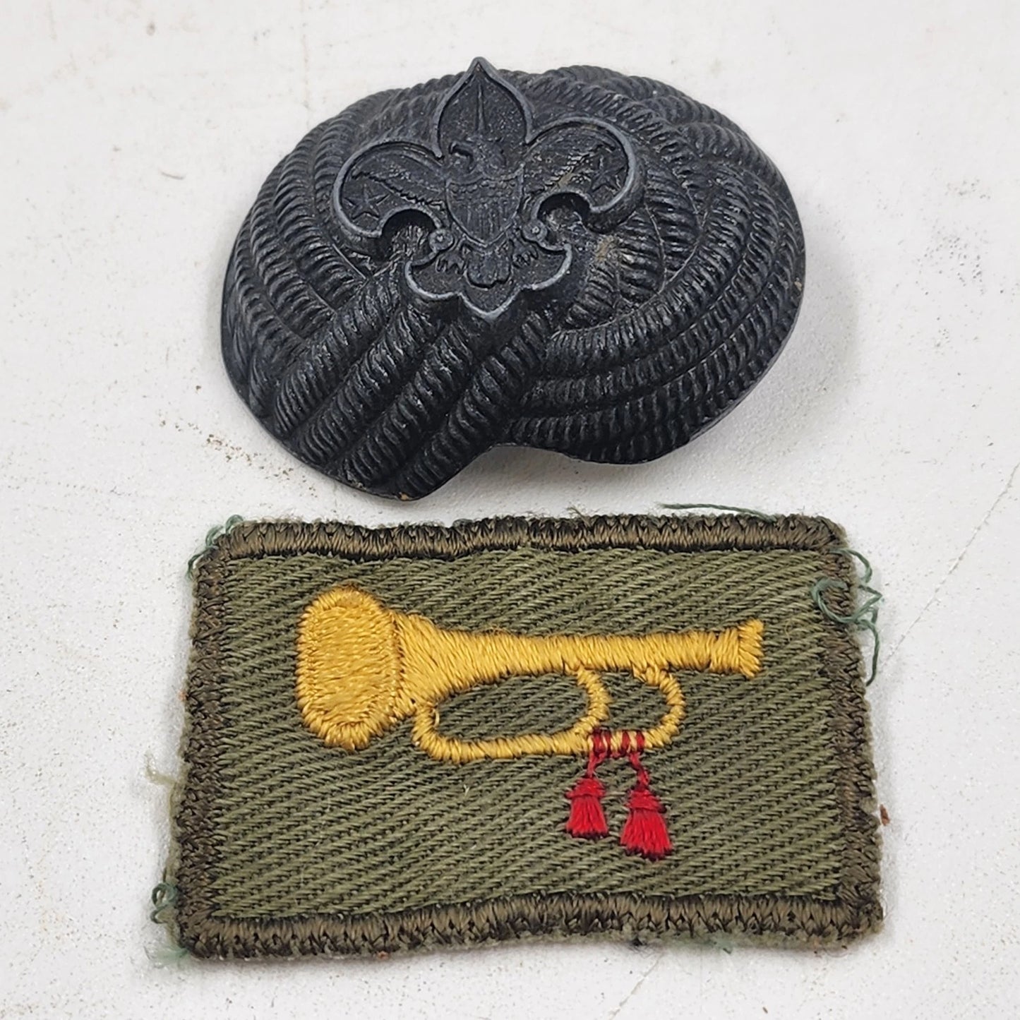 Boy Scout Lot Brass Belt Buckles Neckerchief Slides Bugle Patch Bookmark BSA Vtg