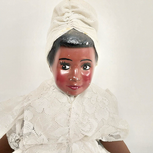 Black Chalkware Bust Bride Doll Hand Made Stuffed Body Lace Dress 28"