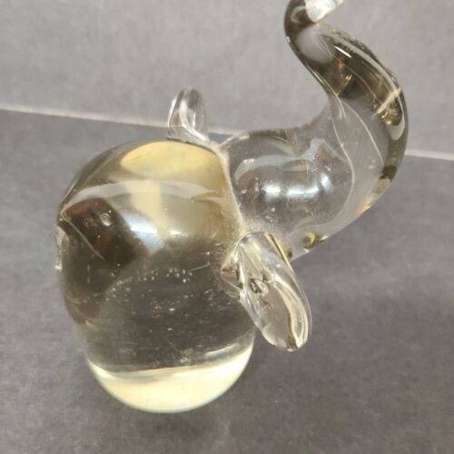 Crystal Clear Elephant Art Glass Figurine Paperweight Trunk Up for Luck Vintage