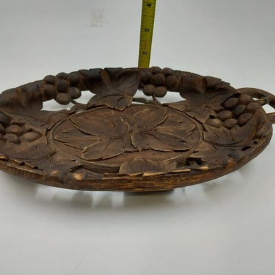 Wooden Hand-Carved Black Forest Serving Tray w Grape & Foliate Wall Decor 11x7"