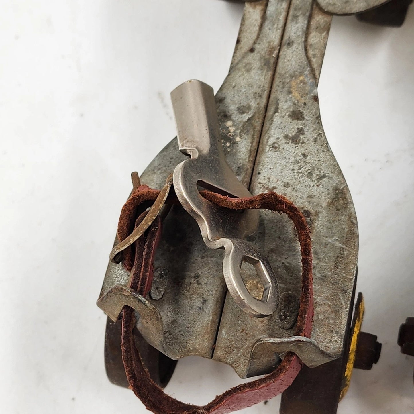 Adjustable Metal Wheels Roller Skates w Key 1950s Leather Straps Union Hardware