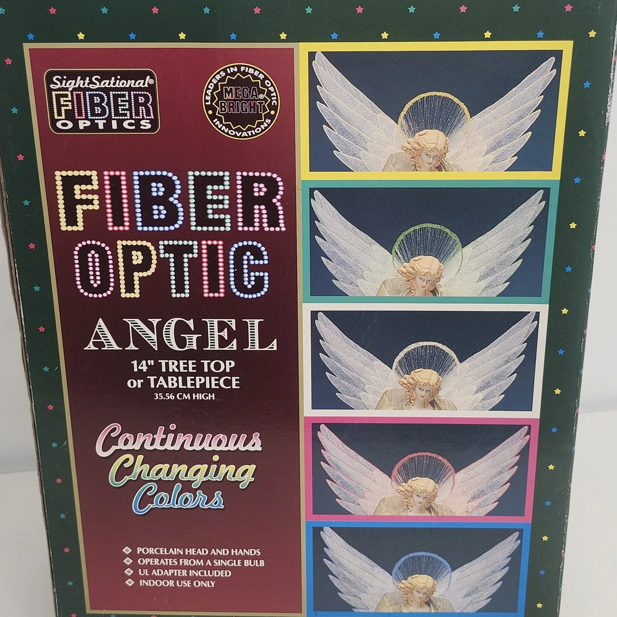 Bradford Novelty Fiber Optic Angel Tree Topper Gold 14" Color Changing w Box