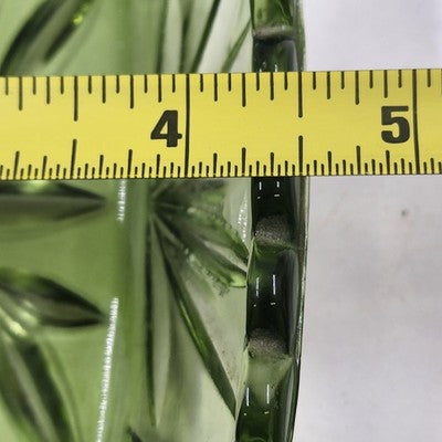 Hazel Atlas Oblong Relish Dish Green Glass Prescut Star & Scallop Edge 9.5"x4.5"