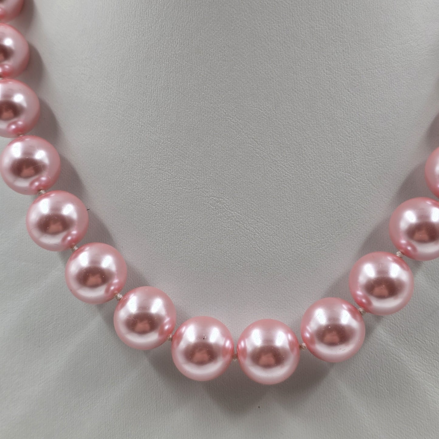 Pale Pink Glass Faux Pearl Chocker Beaded in Silver Filigree Push Necklace 9.5"