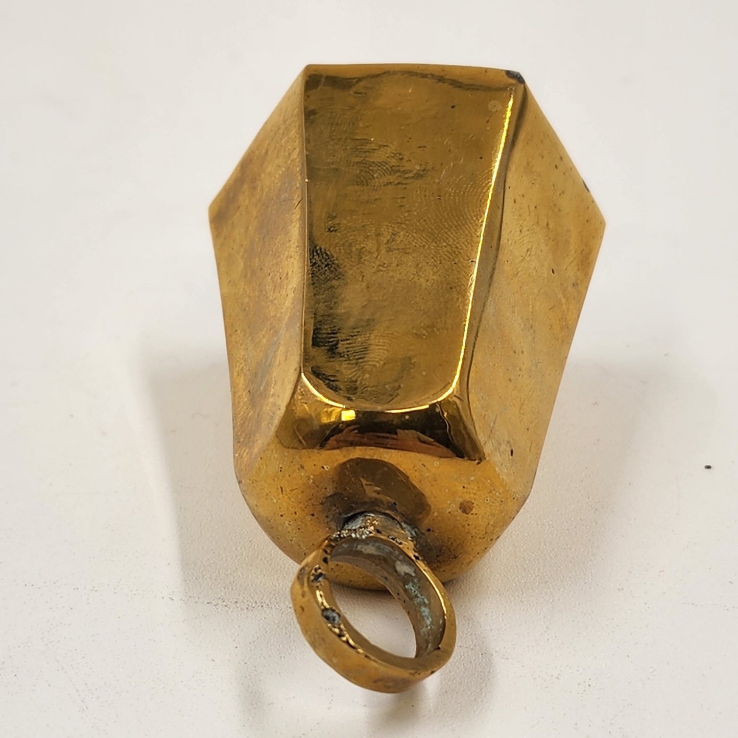 Cow Bell Hexagonal Solid Metal Brass w/Ring Handle Horse Sheep Goat 2" India