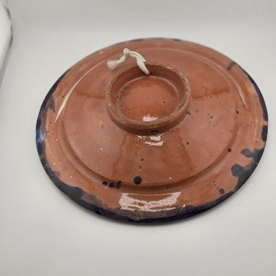 French Ceramic Centerpiece Bowl Cobalt Blue Glaze Silver Hand Carved Shell Inlay