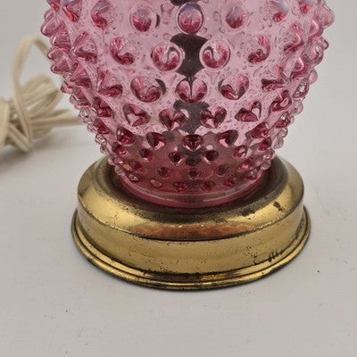 Table Lamp 9" Fenton Cranberry Opalescent Hobnail Ruffled Brass Base NO SHADE