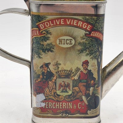 Vercherin Olive Oil Tin Can Huile D'Olive Vierge Clarifiee France w Spout 5.5"