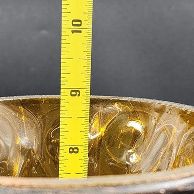 Vintage Amber Glass Caged Centerpiece – 13.5" Hand-Blown Vase or Candle Holder with Metal Footed Base – Rustic Farmhouse Décor