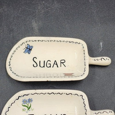 Set Of 2 Ceramic Measuring Scoops Measures Flour and Sugar Hand Painted Homemade