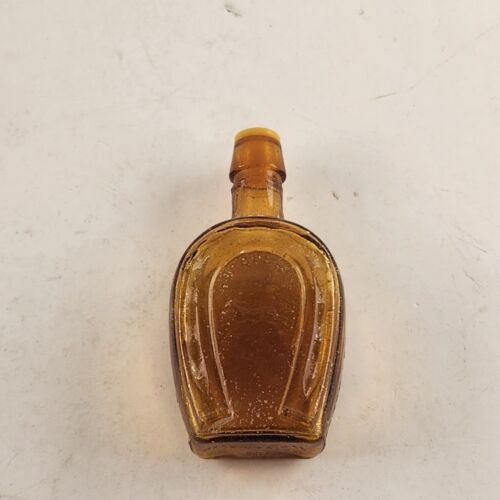3 Horseshoe Bottle Salt Pepper Blue Amber Miniature 3.25" Glass Bitters