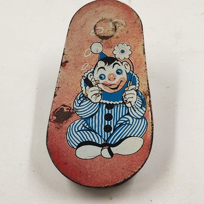 Set of 3 Tin Litho Toy Noisemakers 4.5" Circus Party Grinders 1940s Vintage