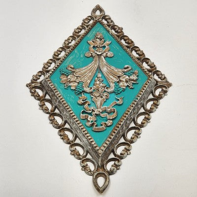 Set 4 Homco Diamond Cameo Wall Plaques Gold & Turquoise Decor Rare Mid Century