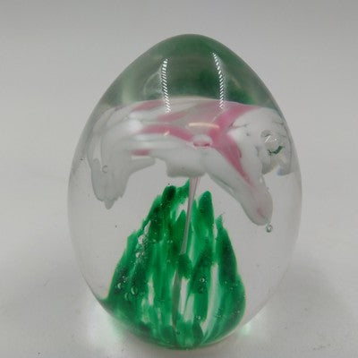 American Studio Art Glass Paperweight Crimp Pink Floral Elwood Indiana Vintage