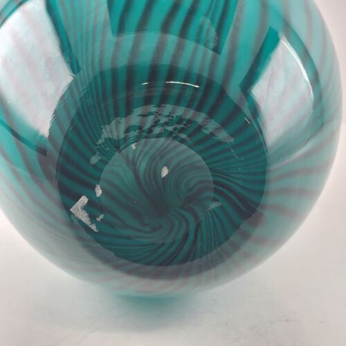 Murano Style Black Teal Swirled Cased Art Glass Italian Vase 15” Elegant Statement Piece Statement
