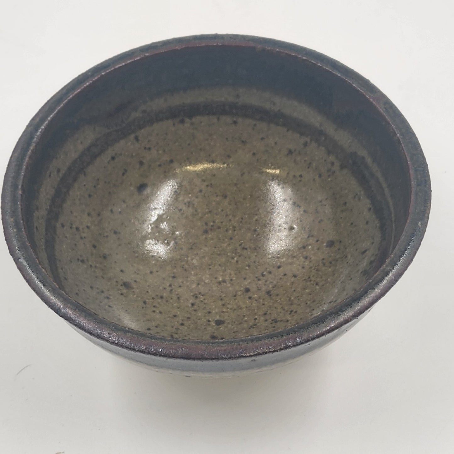 Japanese Rice Soup Bowl Ceramic Brown Green Glazing Footed 4.75" x 2.5" Vintage