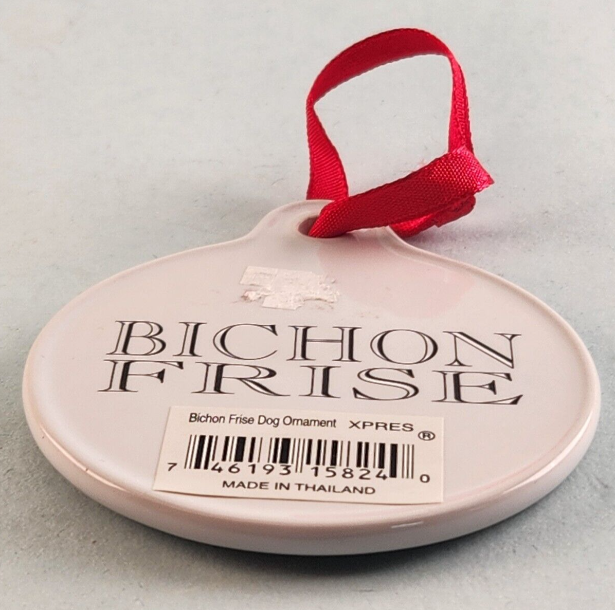 Bichon Frise White Dog Ornament Red Lace Made In Thailand XPRES Ceramic Vintage