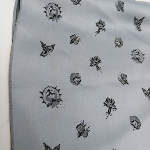 Grey Silk Embroidered Floral Scarf Neckerchief Double Sided Layer Fringed 33"x6"