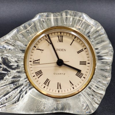 Linden Crystal Quartz Mantel Clock White Face Roman Numerals Tabletop 3" Vintage