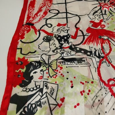 Holiday Scarf 20"x68" Red Black White Gray Women Decorating Christmas Tree Scene