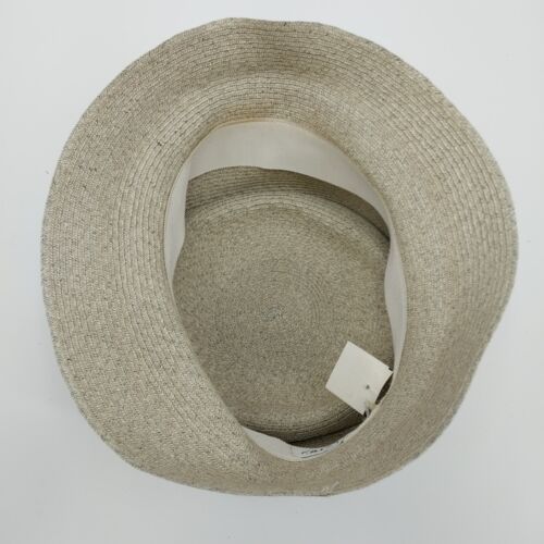 Deborah Rhodes Brimmed Hat Gray Straw Weave Bows Buttons 2.5" Women Medium