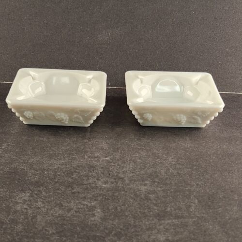 2 Westmoreland Milk Glass Square Vintage Ashtray 4" Square x 1.3" Grapes & Vines