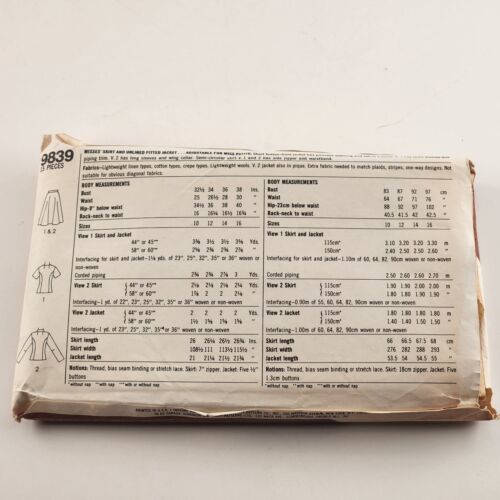 Simplicity 9839 Vintage Sewing Pattern Misses Size 16 Skirt and Jacket Cut