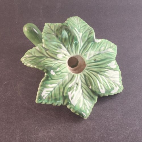 Vintage Green Ceramic Bud Vase 7" Leaf Vein Design Single Stem Candle Top