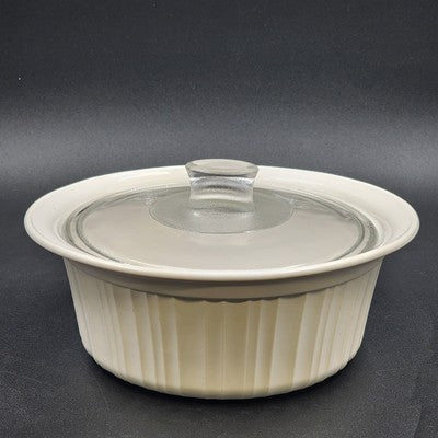 Corning Ware White Casserole Stoneware w/ Pyrex Glass Lid Baking Dish 2 Qt 1.9 L