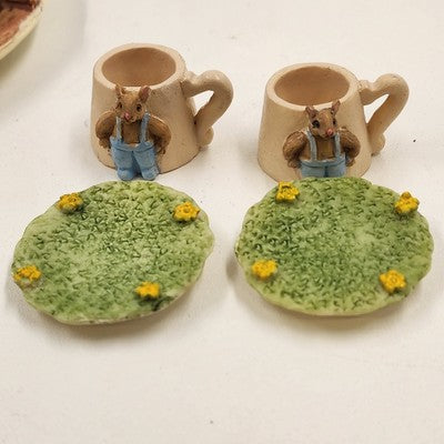 8 pcs Mini Mice Mouse Miniature Tea Set 4" Resin Vintage 1990s Collectible China