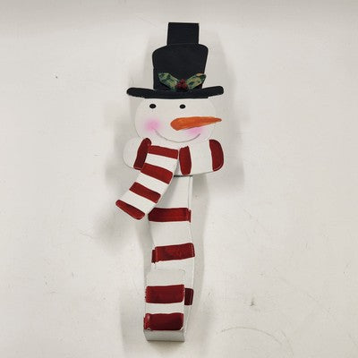 Snowman Over The Door Wreath Hanger Holder Metal 15"x2" Christmas Holiday Theme
