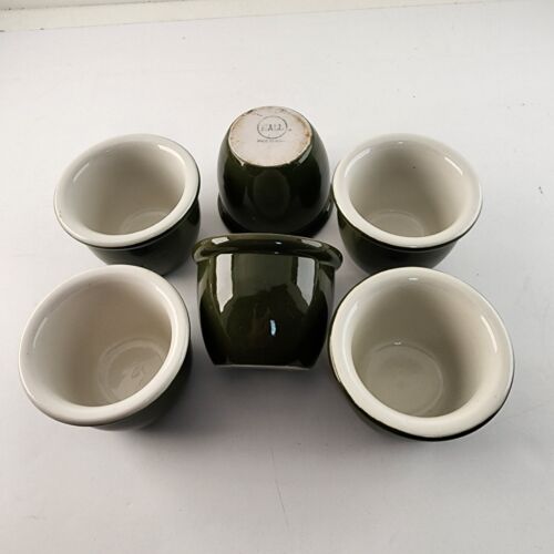 Set 6 Hall Pottery Green White Custard Cups Ramekin Dessert Restaurant