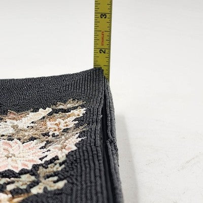 Black Small Beaded Clutch Purse 3 Inner Pockets Flower Embroidered w Glass Beads