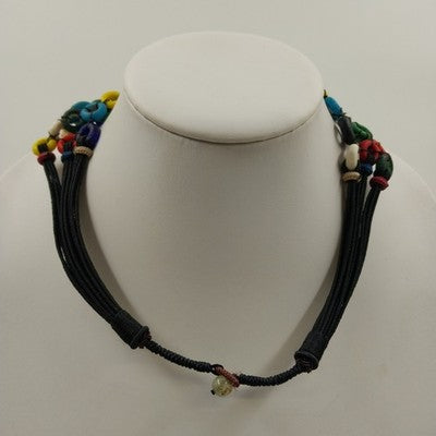 Boho Necklace Multicolor Disc Netting Statement Acrylic Cord Ball Loop Closure