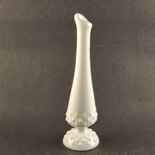 Fenton Milk Glass Swung Hobnail Pattern Footed Bud Vase White Vintage 9" Tall
