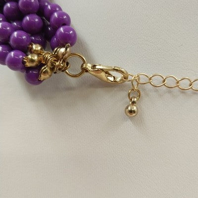 Gold Tone Purple Round Beads Twisted Braided Multi Strands 10" Necklace Jewelry