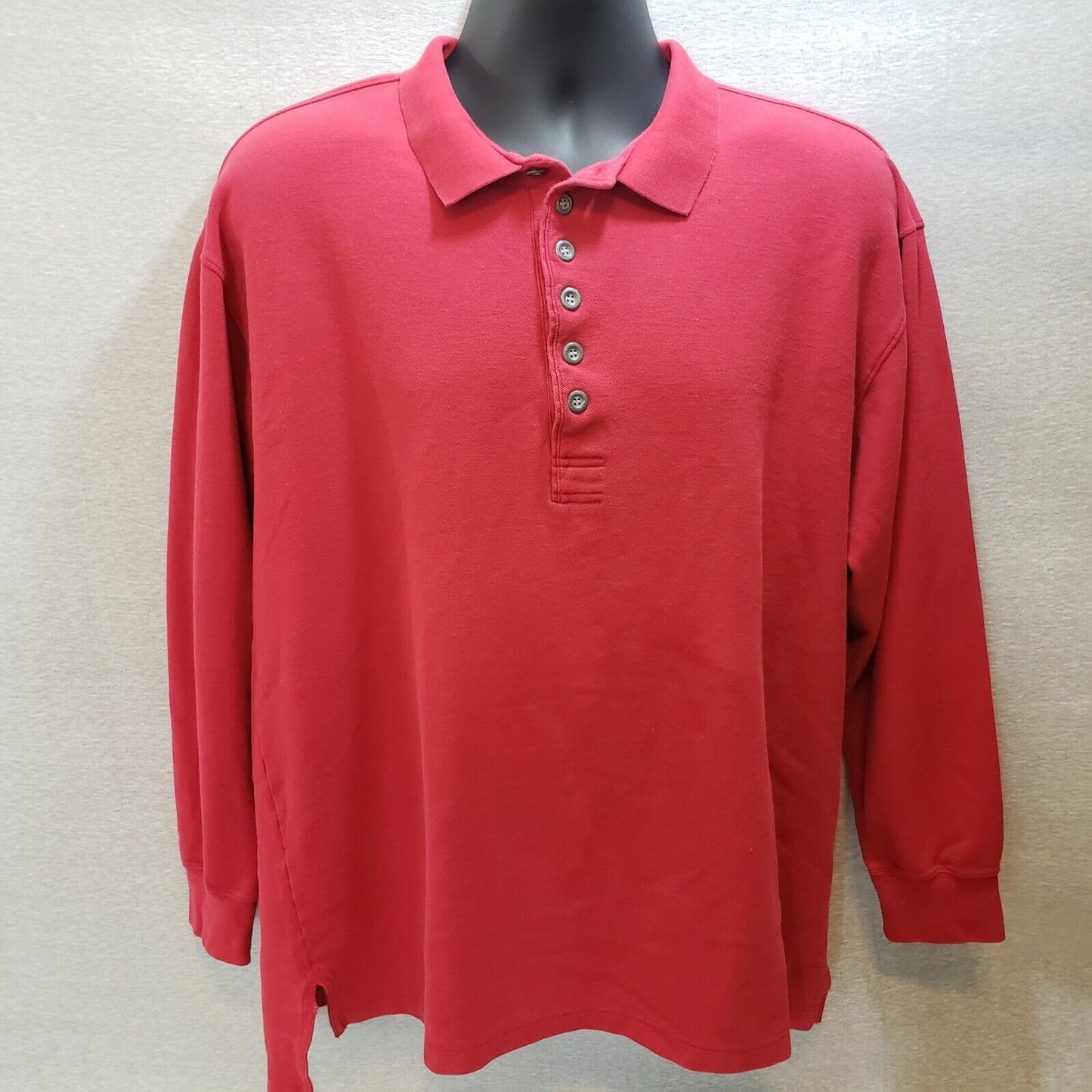 Cotton Traders Mens XL Shirt Long Sleeve Polo Rugby Solid Red 6 Button
