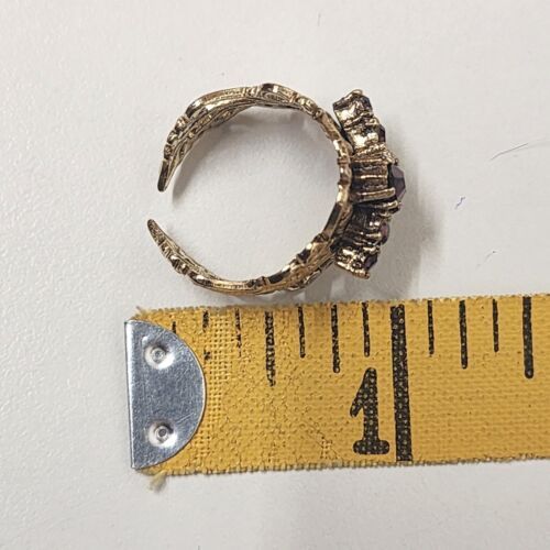 Gold Tone Filigree Ring Garnet Red Oval Stone Open Shank Size 6.25-6.5