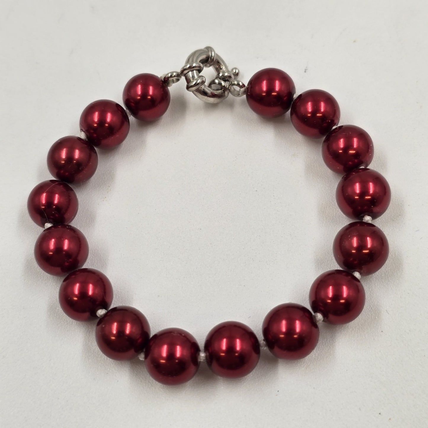 Set of 3 Shiny Red & Blue Faux Pearl Beads Bracelets Spring Ring Clasp