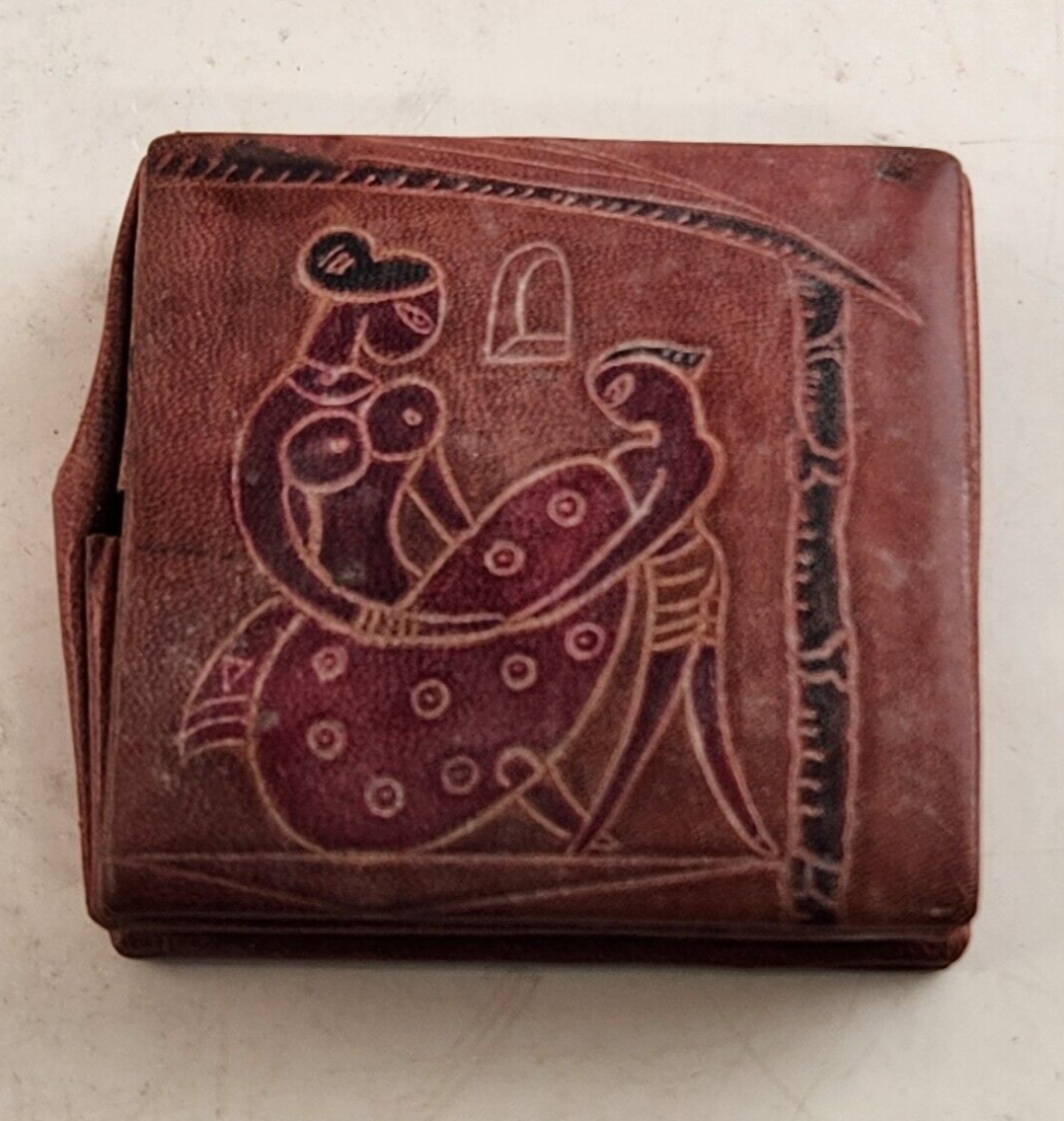Leather India Coin Purse Fold Up Snap Close Mother Child Tagged Vintage 1960s