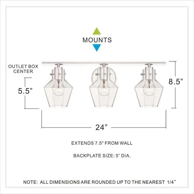 Quoizel Eben 3-Light Chrome Transitional Vanity Light Clear Hexagonal Shades 24"