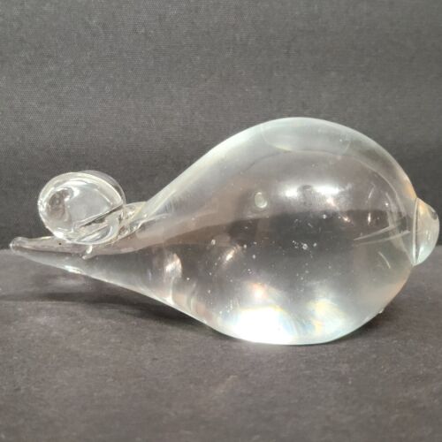 Art Glass Mouse Clear Hand Blown Paperweight Figurine 4" Long Vintage