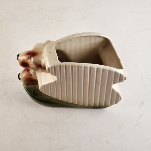 Royal Copley Dog Pottery Planter Vintage Yellow Green Flower Pot MCM