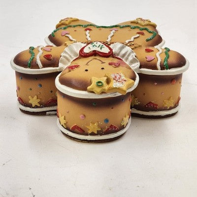 Gingerbread Person Trinket Christmas Ornament Jewelry Box 6.5" x 6" Resin 1995