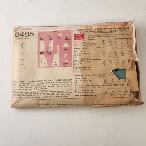 Simplicity 8485 Vintage 1969 Sewing Pattern Misses Designer Dress Size 18