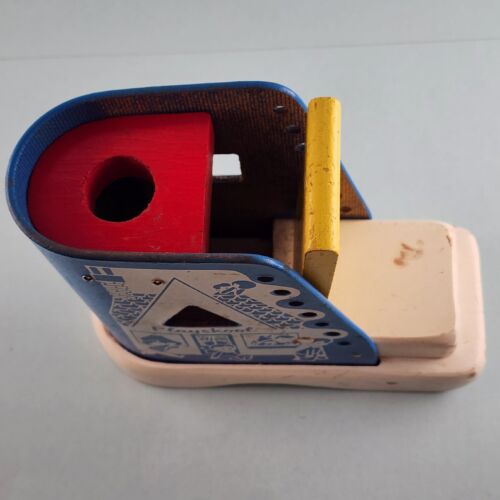 Original Playskool Blue Wooden Lacing Shoe Set Square Triangle Round Block Holes